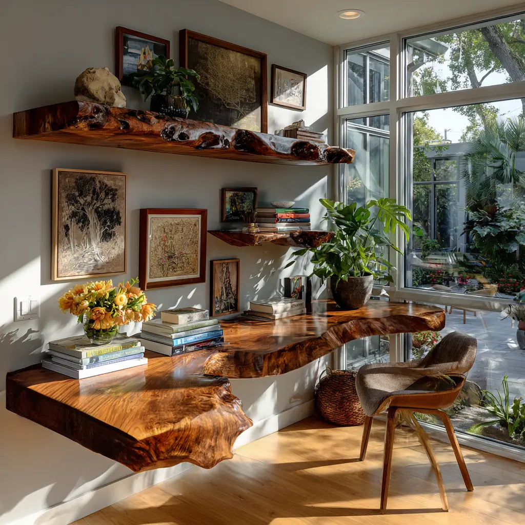 Arborex Live Edge Solid Wood Floating Desk Kitchnce