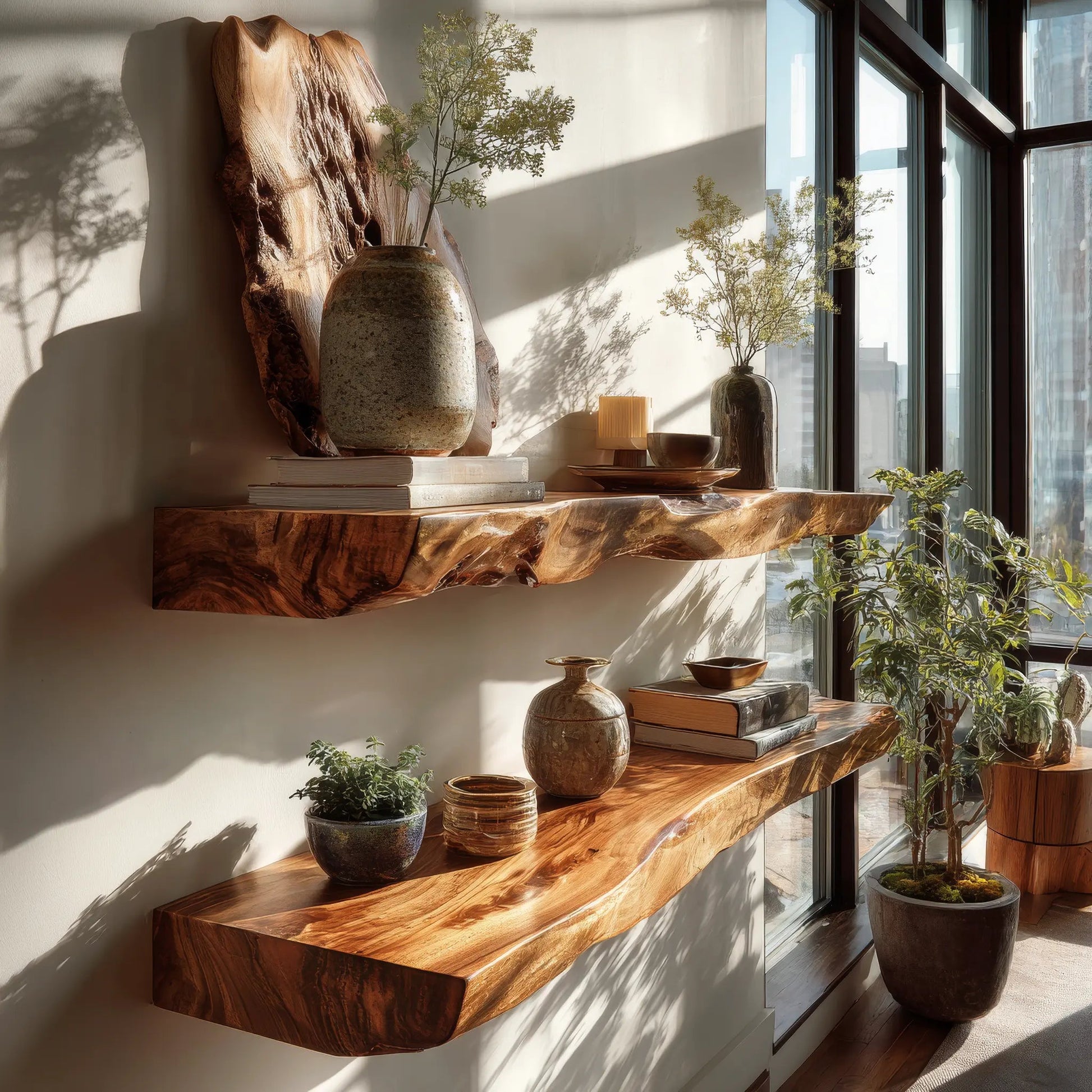 Arden Live Edge Solid Wood Floating Shelf SPA253345 Kitchnce