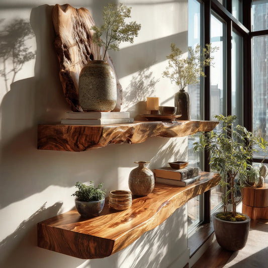 Arden Live Edge Solid Wood Floating Shelf SPA253345 Kitchnce