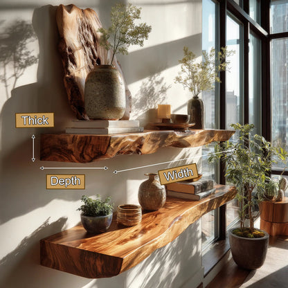 Arden Live Edge Solid Wood Floating Shelf SPA253345 Kitchnce