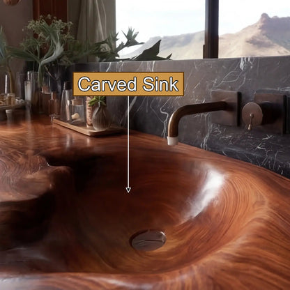 Ardento Sculpted Live Edge Solid Wood Floating Bathroom Vanity with Integrated Sink SPA353452 Kitchnce