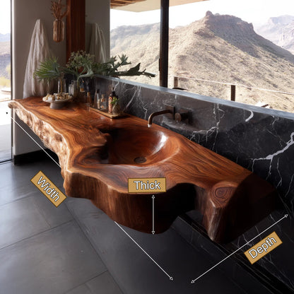 Ardento Sculpted Live Edge Solid Wood Floating Bathroom Vanity with Integrated Sink SPA353452 Kitchnce