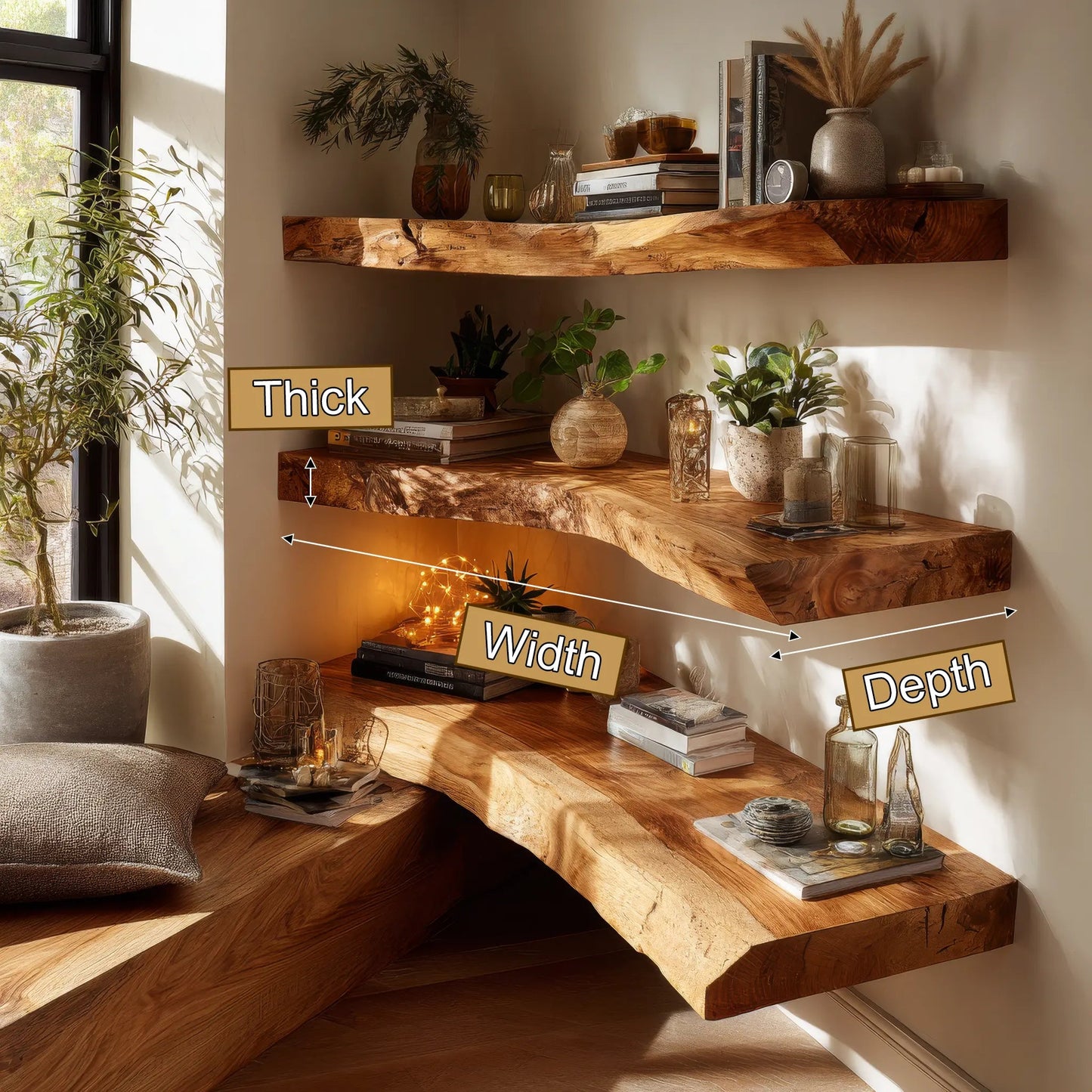 Ardorin Live Edge Solid Wood Floating Shelf SPA846446 Kitchnce
