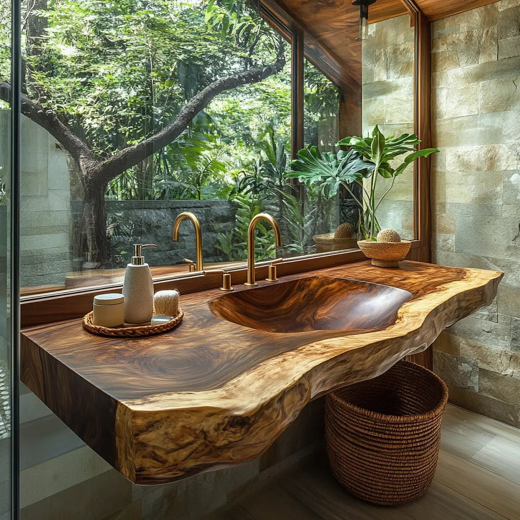 Arvessa Live Edge Solid Wood Floating Bathroom Vanity with Integrated Sink SPA256586 Kitchnce