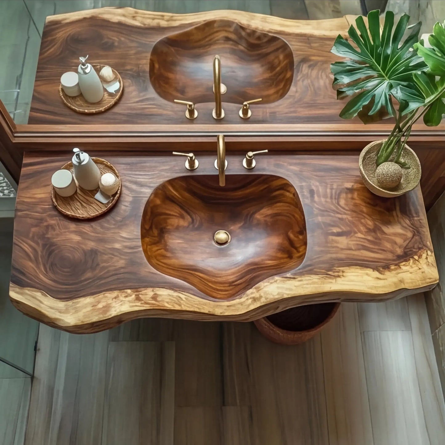 Arvessa Live Edge Solid Wood Floating Bathroom Vanity with Integrated Sink SPA256586 Kitchnce