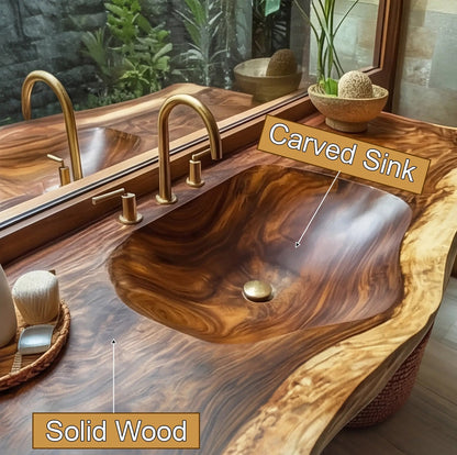 Arvessa Live Edge Solid Wood Floating Bathroom Vanity with Integrated Sink SPA256586 Kitchnce