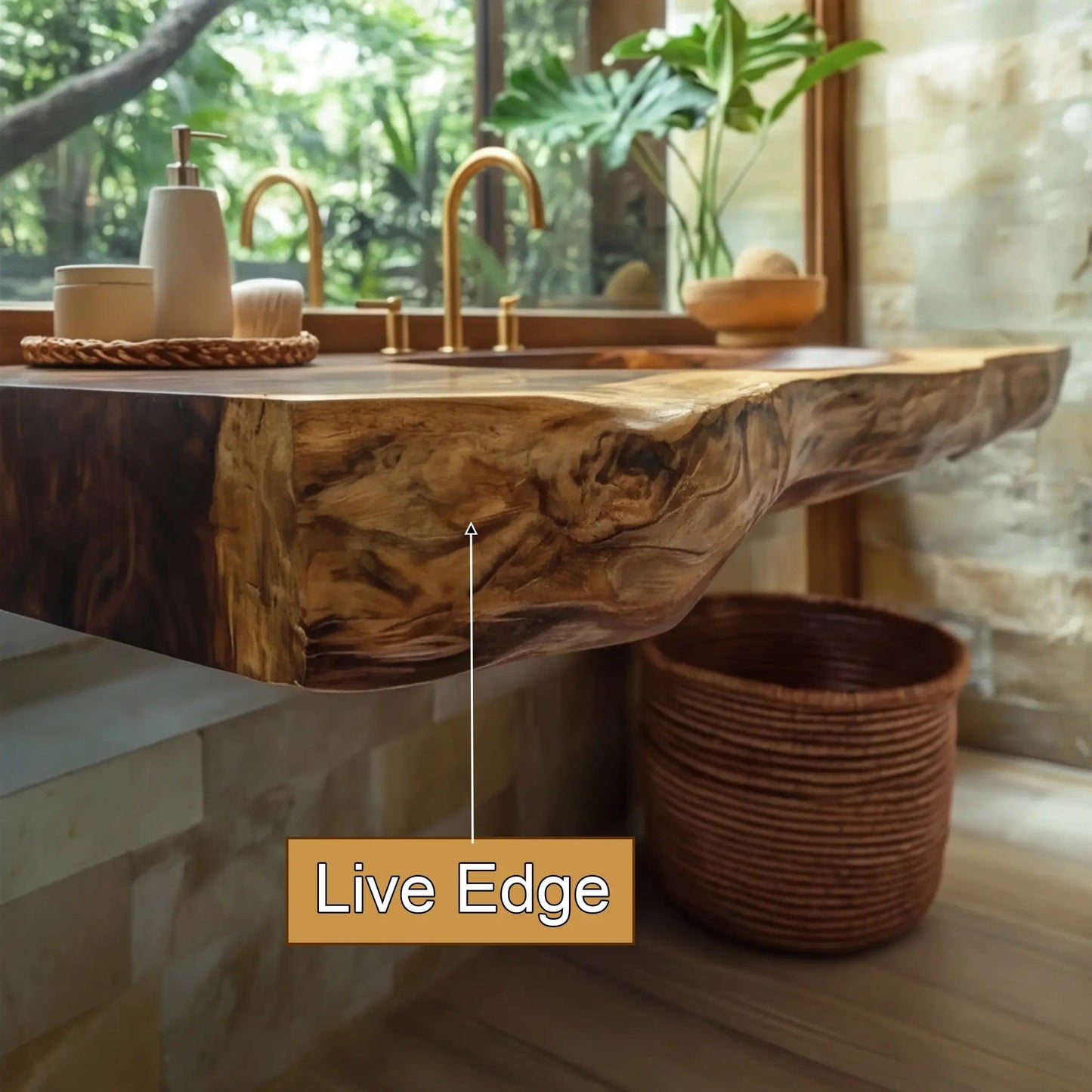 Arvessa Live Edge Solid Wood Floating Bathroom Vanity with Integrated Sink SPA256586 Kitchnce