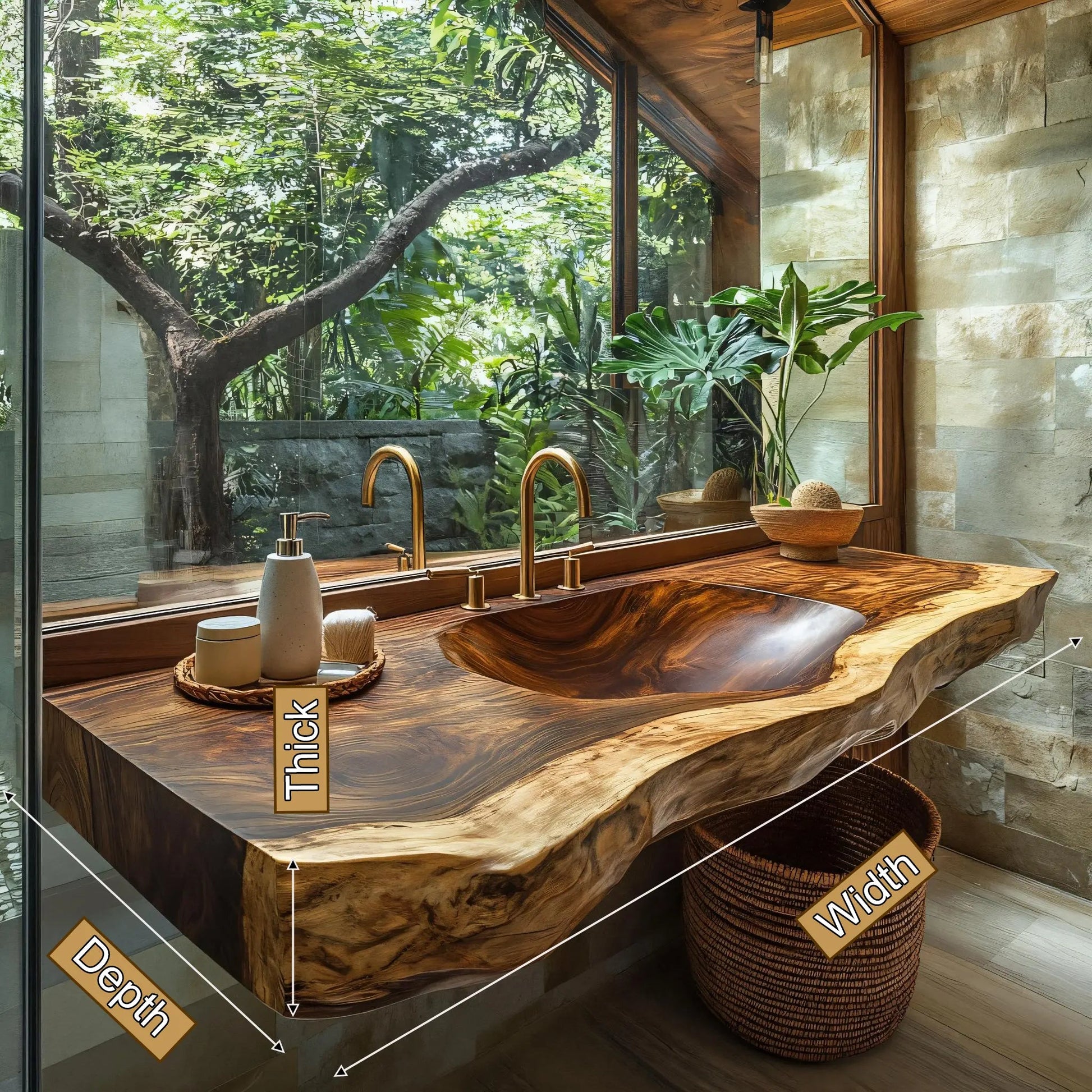 Arvessa Live Edge Solid Wood Floating Bathroom Vanity with Integrated Sink SPA256586 Kitchnce