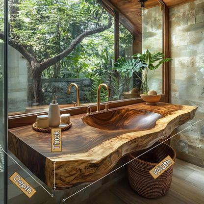 Arvessa Live Edge Solid Wood Floating Bathroom Vanity with Integrated Sink SPA256586 Kitchnce