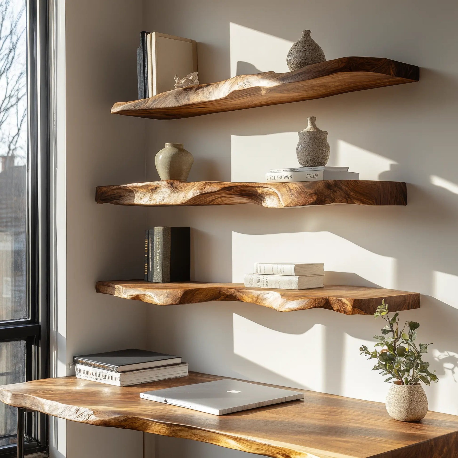 Arvessa Live Edge Solid Wood Floating Shelf SPA369495 Kitchnce