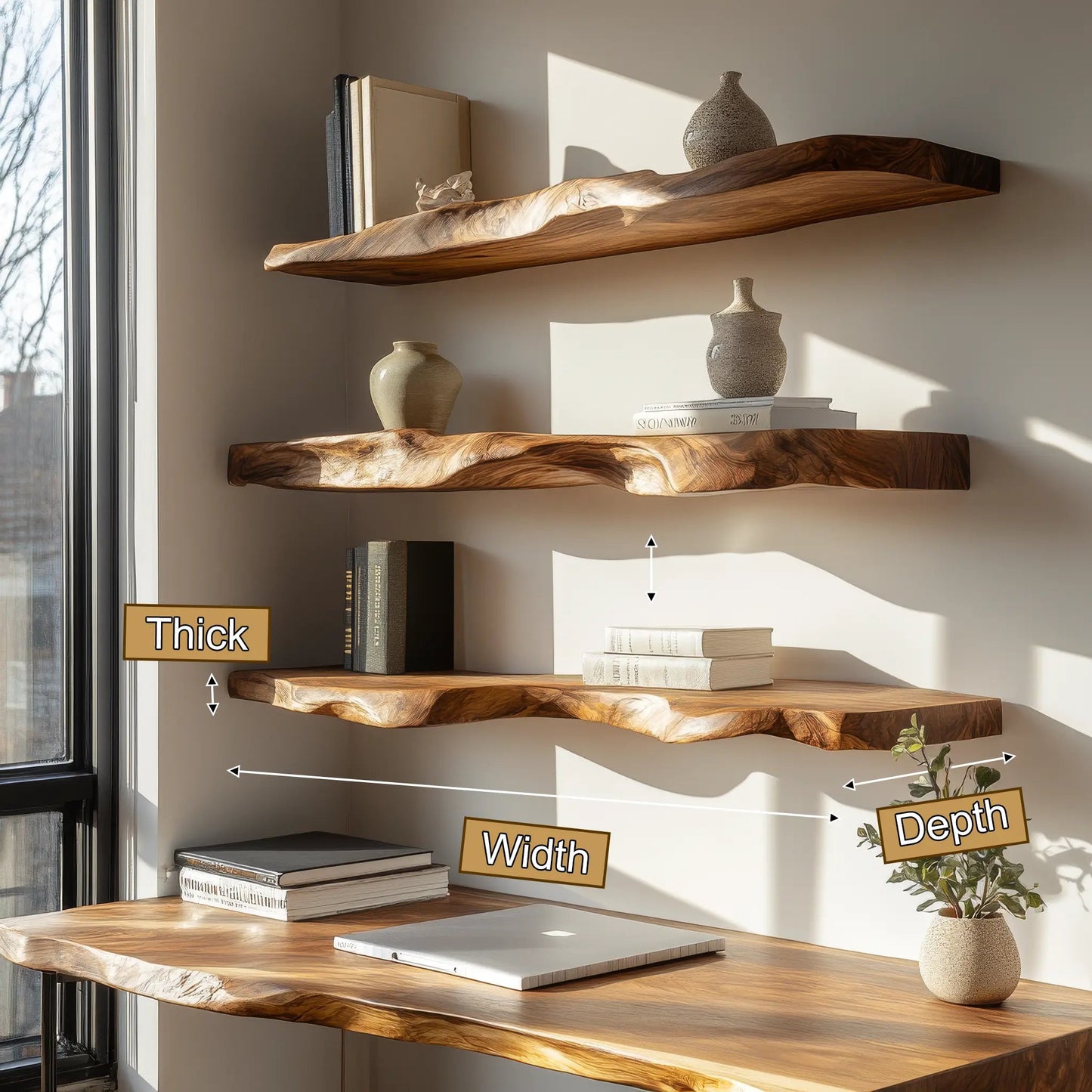 Arvessa Live Edge Solid Wood Floating Shelf SPA369495 Kitchnce