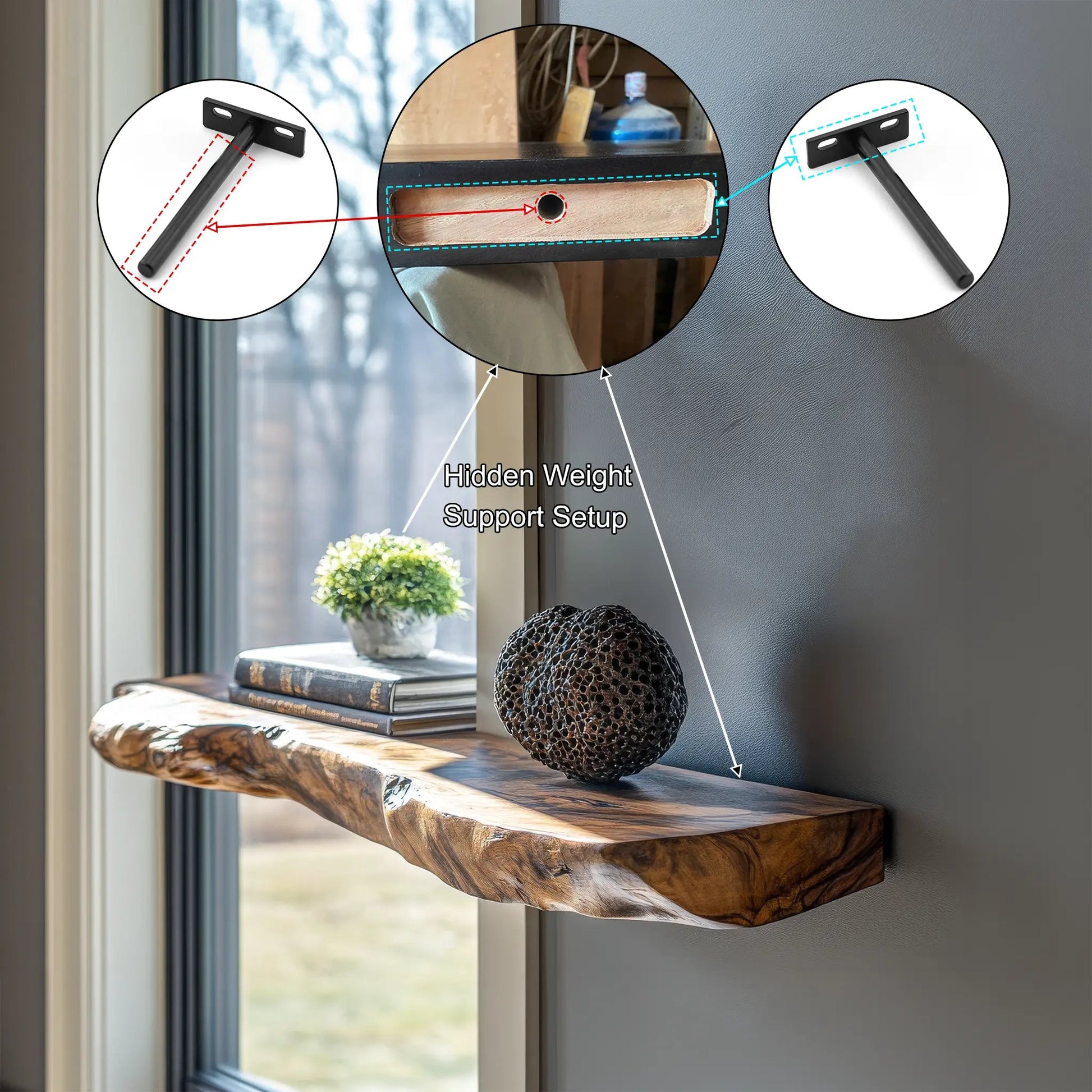 Arveth Live Edge Solid Wood Floating Shelf SPA205208 Kitchnce