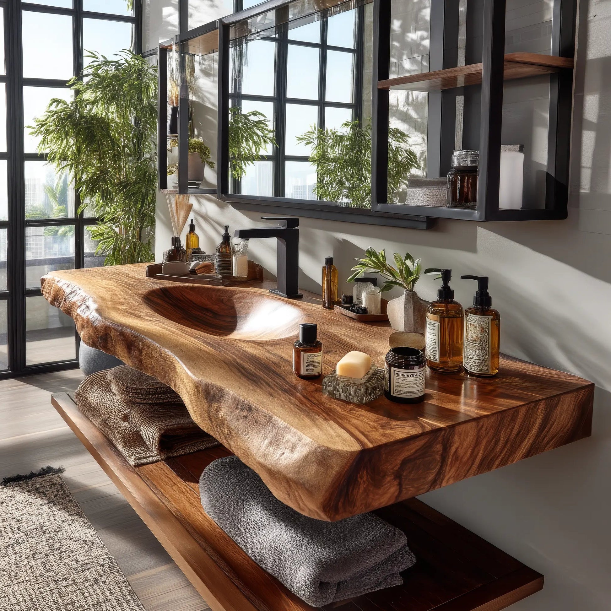 Arvion Live Edge Solid Wood Floating Bathroom Vanity with Integrated Sink SPA951365 Kitchnce