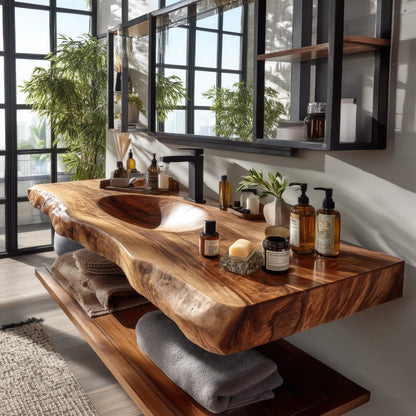 Arvion Live Edge Solid Wood Floating Bathroom Vanity with Integrated Sink SPA951365 Kitchnce