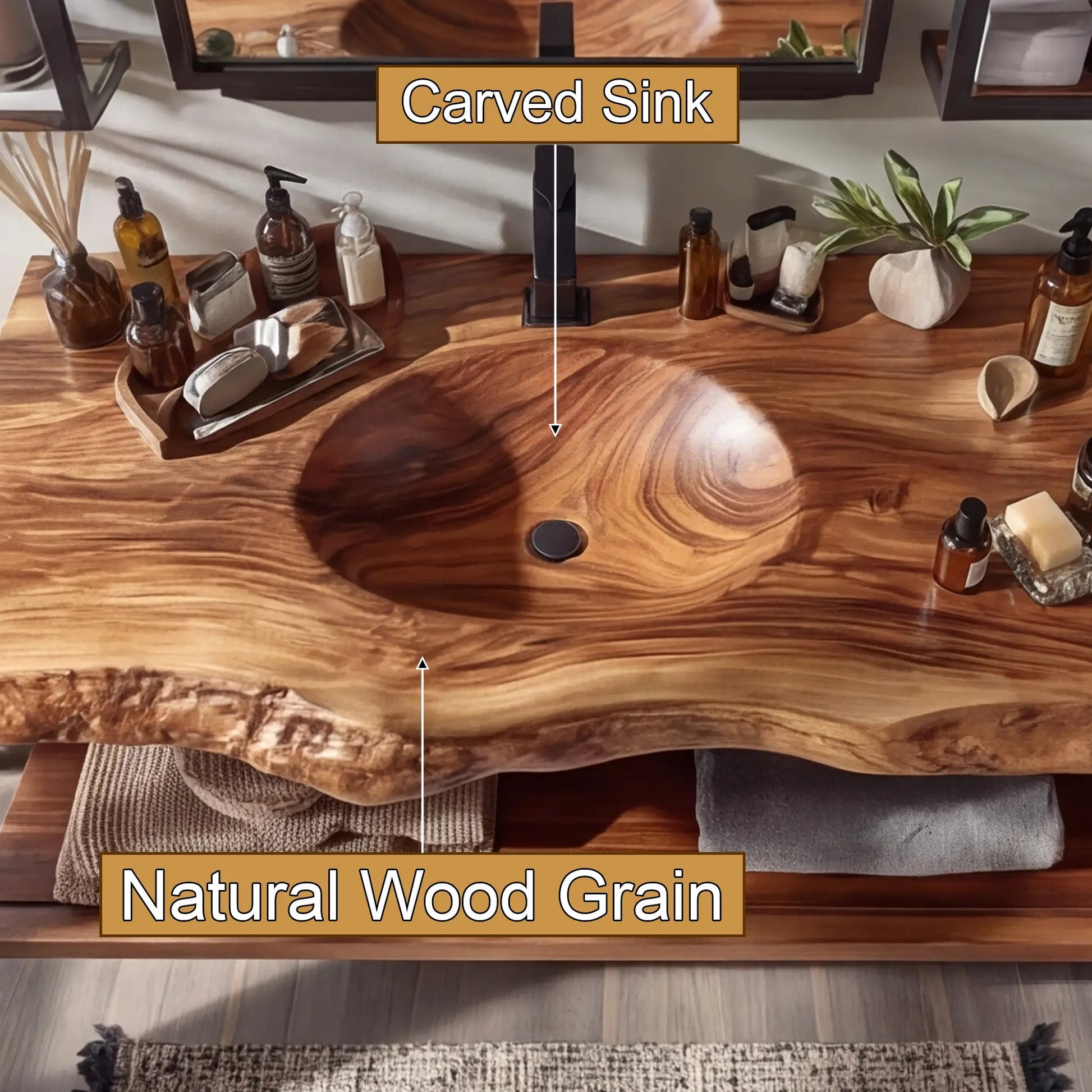Arvion Live Edge Solid Wood Floating Bathroom Vanity with Integrated Sink SPA951365 Kitchnce
