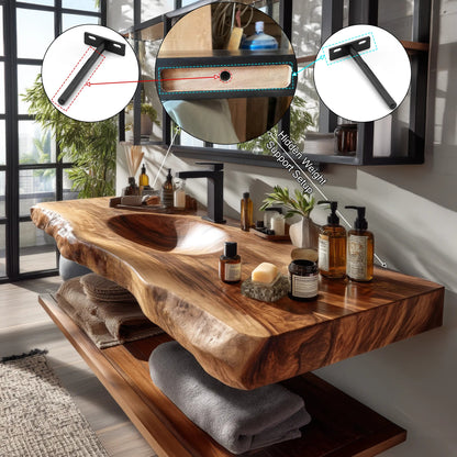 Arvion Live Edge Solid Wood Floating Bathroom Vanity with Integrated Sink SPA951365 Kitchnce