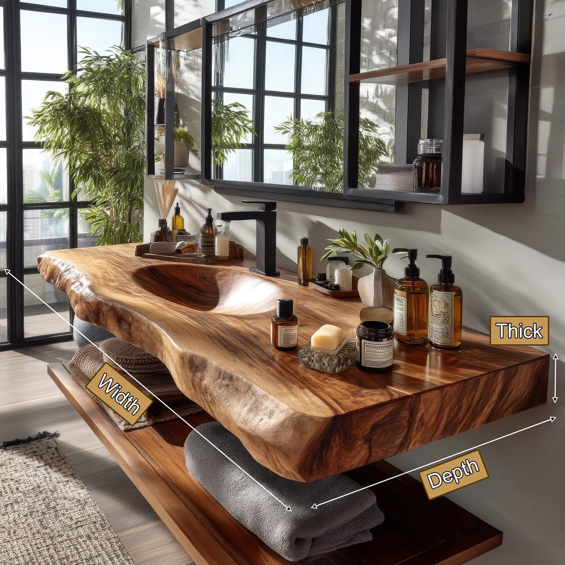 Arvion Live Edge Solid Wood Floating Bathroom Vanity with Integrated Sink SPA951365 Kitchnce