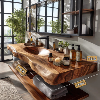 Arvion Live Edge Solid Wood Floating Bathroom Vanity with Integrated Sink SPA951365 Kitchnce