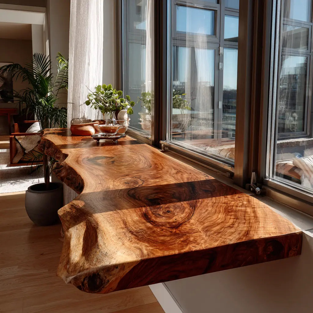 Auralis Live Edge Solid Wood Floating Desk Kitchnce