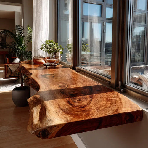 Auralis Live Edge Solid Wood Floating Desk Kitchnce