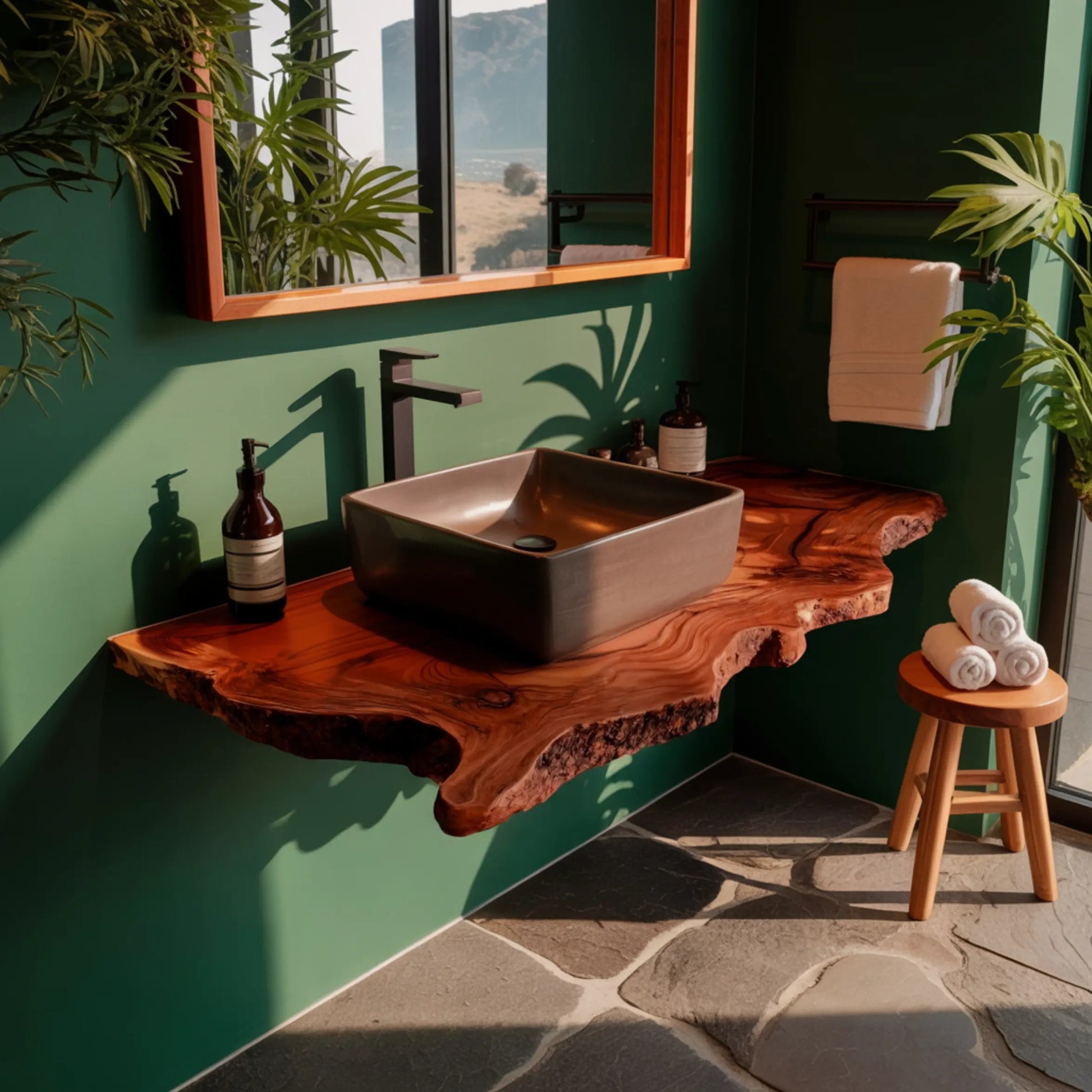 Aurelin Crest Organic Wood Floating Bathroom Vanity Kitchnce