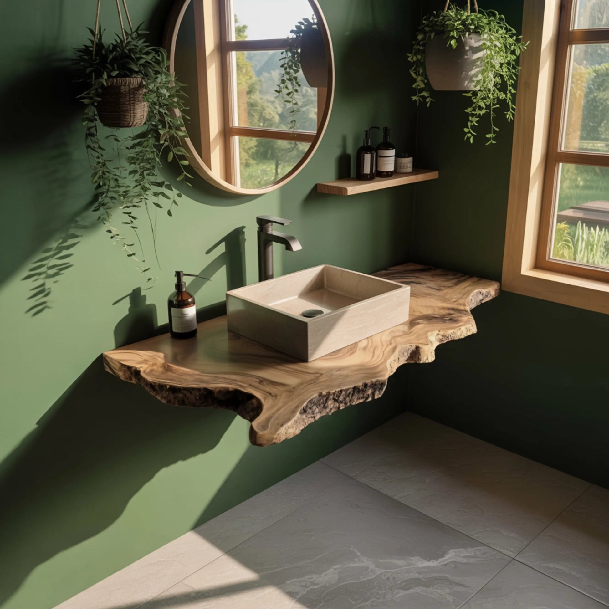 Aurelin Crest Organic Wood Floating Bathroom Vanity Kitchnce