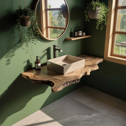 Aurelin Crest Organic Wood Floating Bathroom Vanity Kitchnce