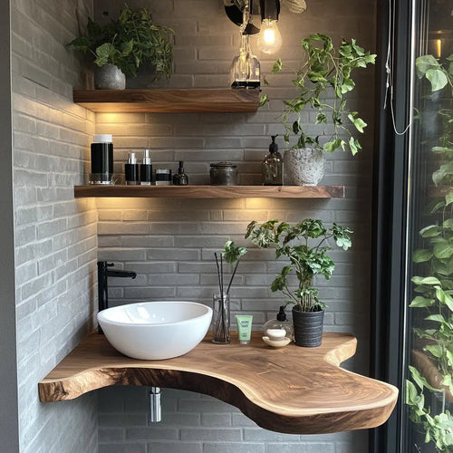 Aurelin Drift Organic Wood Floating Bathroom Vanity Kitchnce