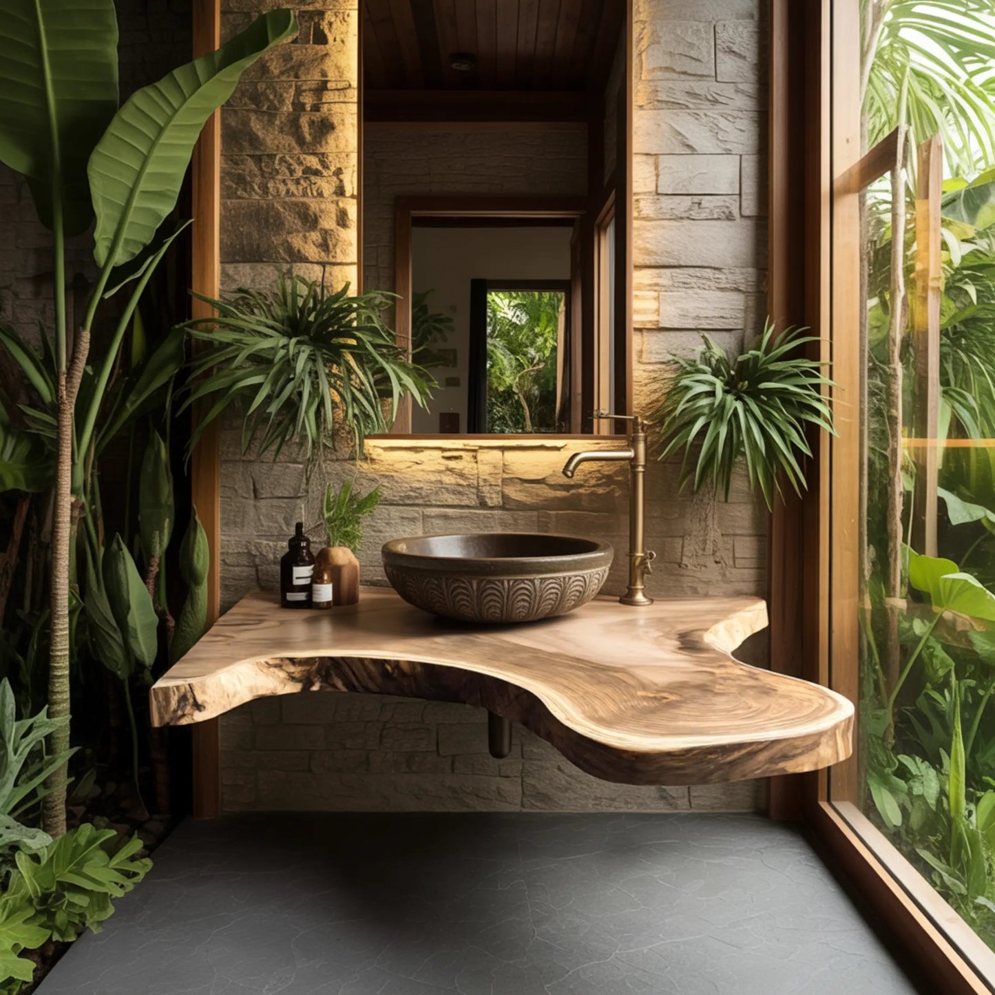 Aurelin Drift Organic Wood Floating Bathroom Vanity Kitchnce
