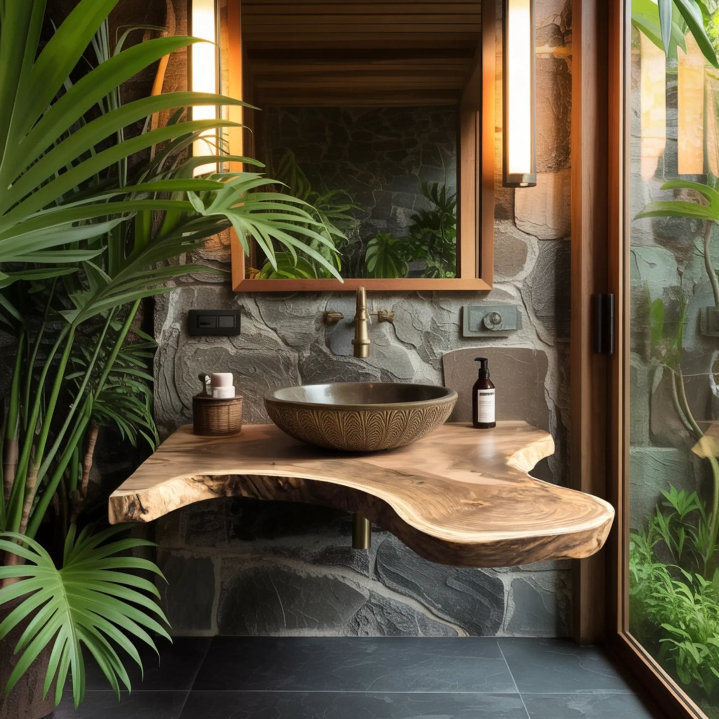 Aurelin Drift Organic Wood Floating Bathroom Vanity Kitchnce