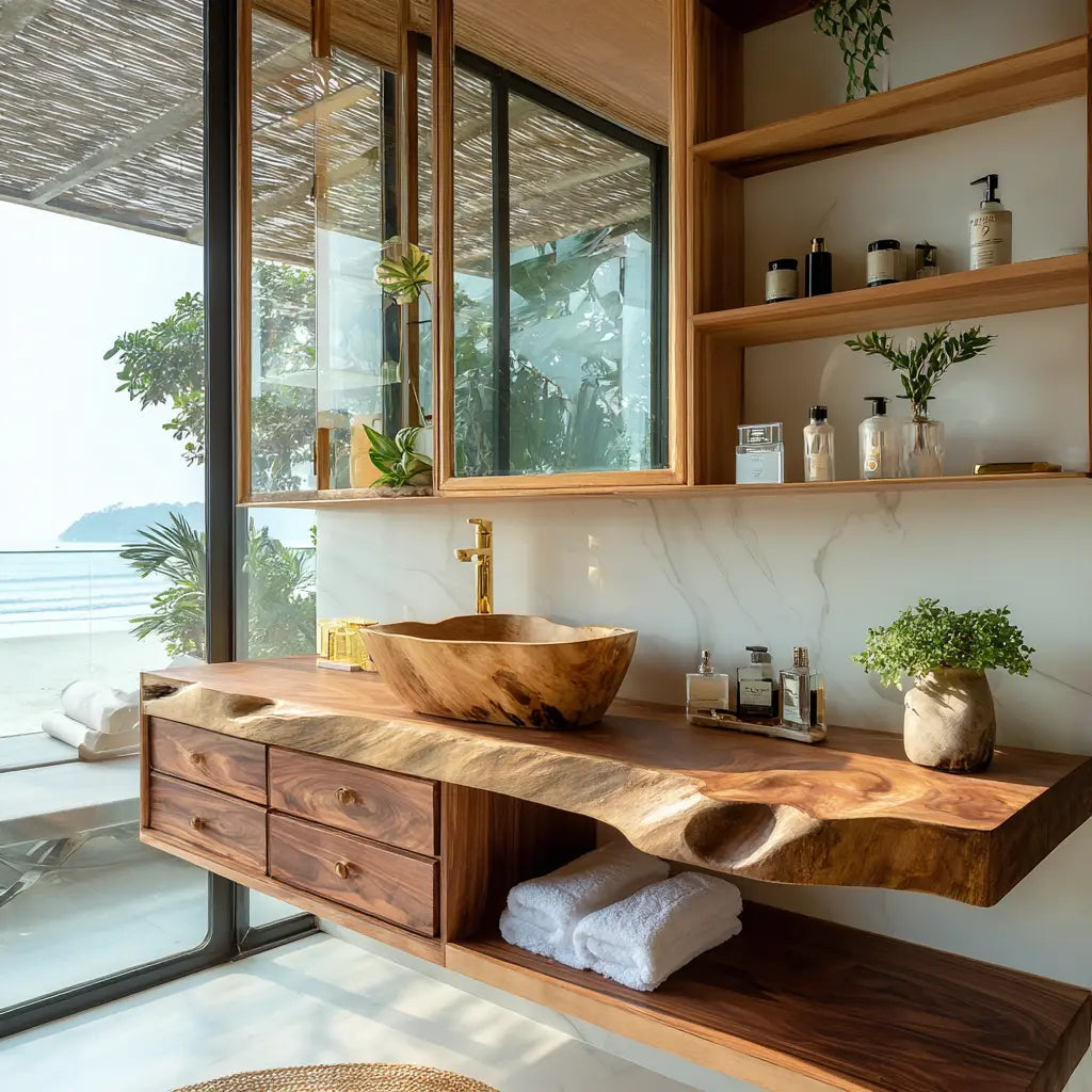 Aurelin Shore Live Edge Floating Bathroom Vanity with Drawers Kitchnce
