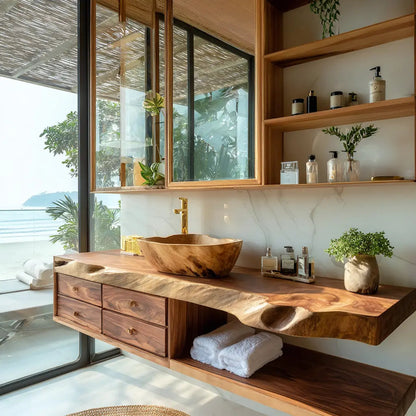 Aurelin Shore Live Edge Floating Bathroom Vanity with Drawers Kitchnce
