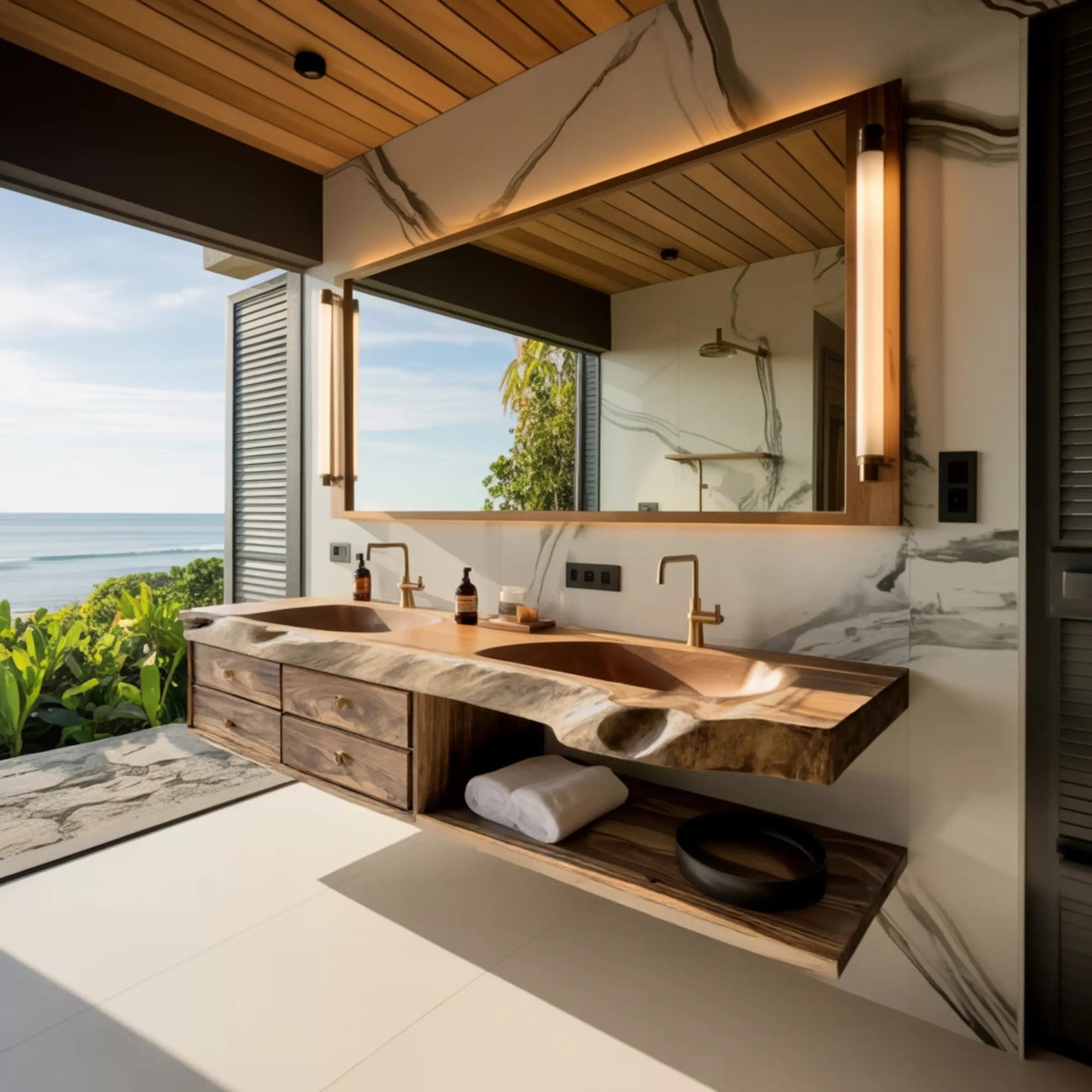 Aurelin Shore Live Edge Floating Bathroom Vanity with Drawers Kitchnce