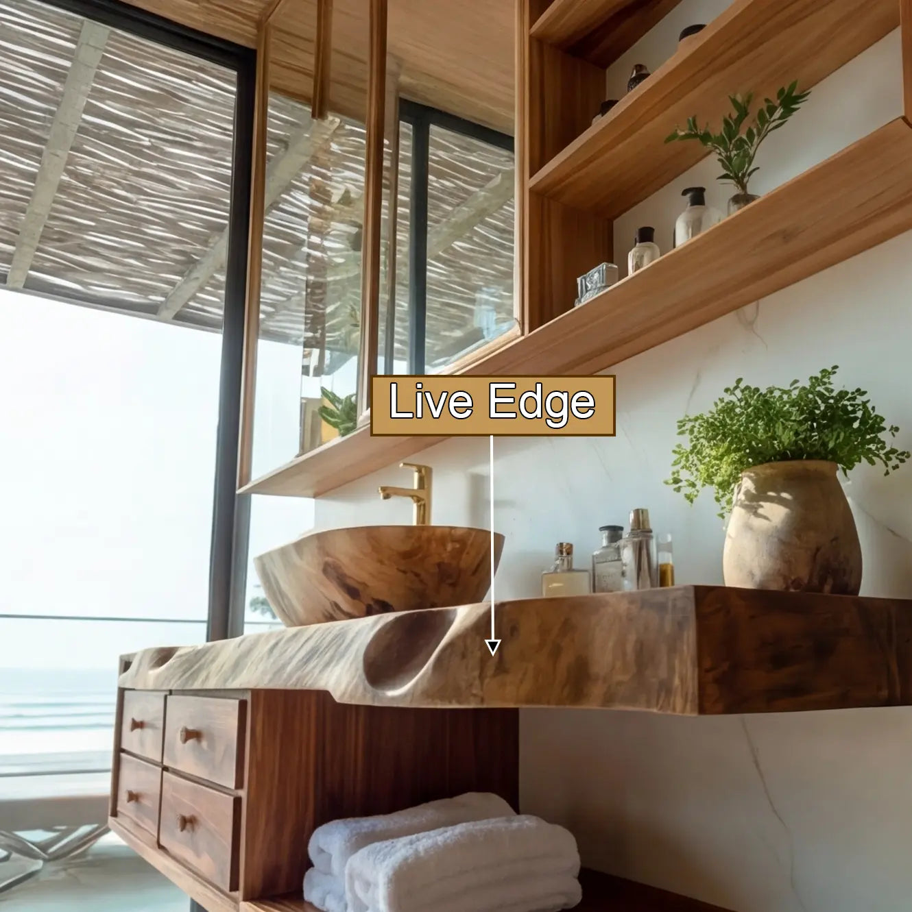 Aurelin Shore Live Edge Floating Bathroom Vanity with Drawers Kitchnce