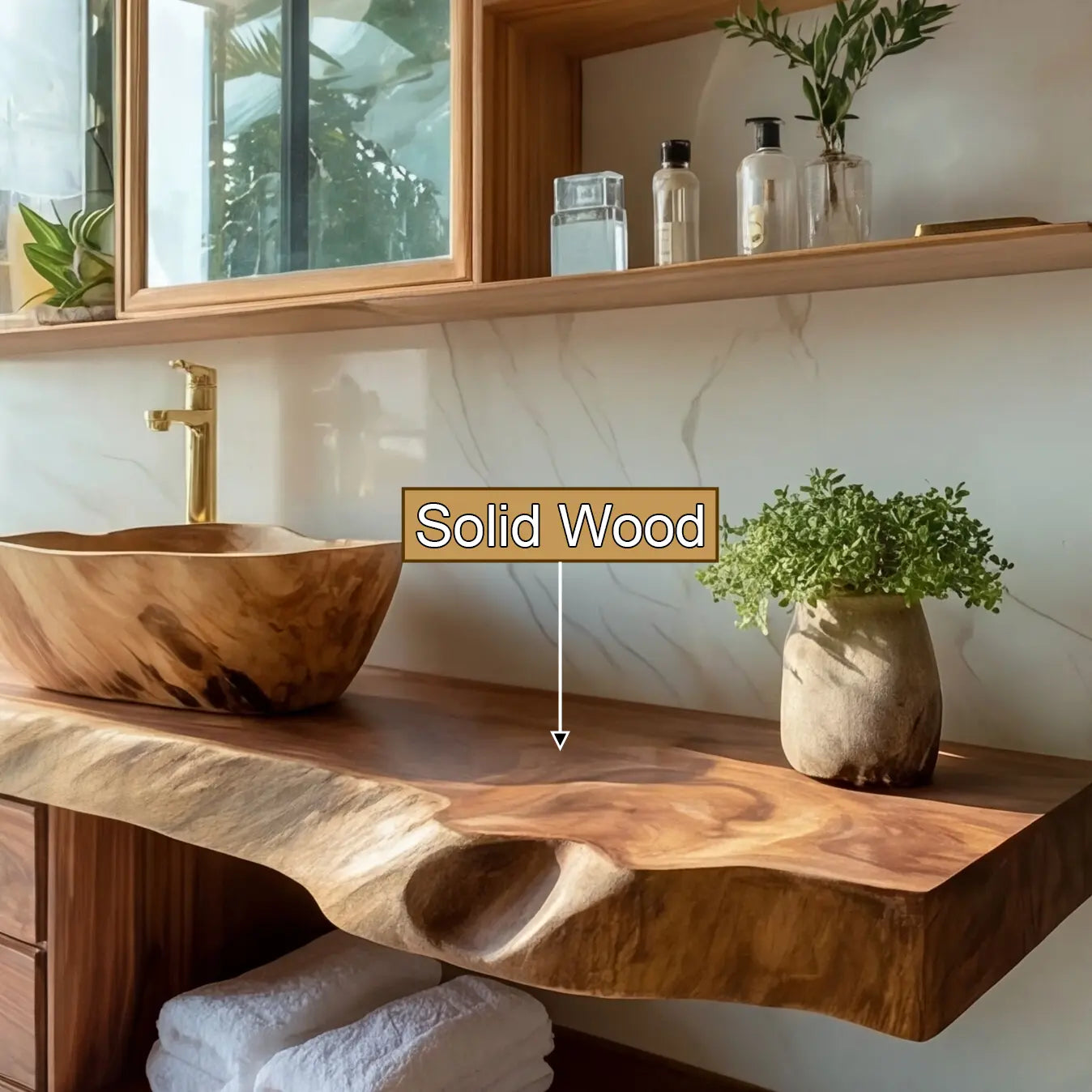 Aurelin Shore Live Edge Floating Bathroom Vanity with Drawers Kitchnce