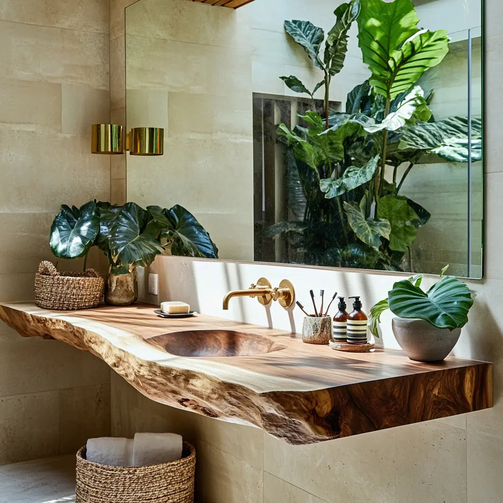 Aurevia Live Edge Solid Wood Floating Bathroom Vanity with Integrated Sink Kitchnce