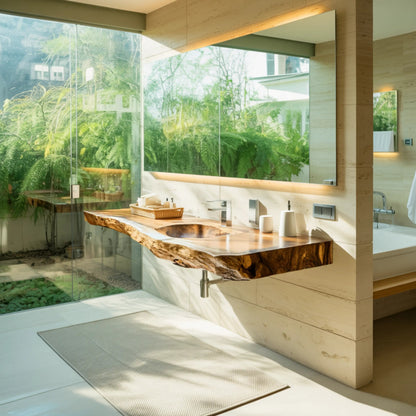 Aurevia Live Edge Solid Wood Floating Bathroom Vanity with Integrated Sink Kitchnce