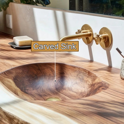 Aurevia Live Edge Solid Wood Floating Bathroom Vanity with Integrated Sink Kitchnce