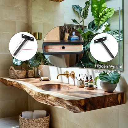 Aurevia Live Edge Solid Wood Floating Bathroom Vanity with Integrated Sink Kitchnce