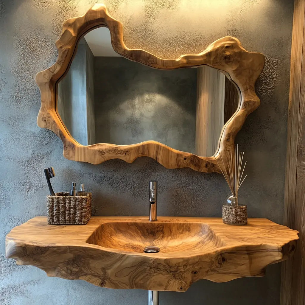 Aurevik Live Edge Solid Wood Floating Bathroom Vanity with Integrated Sink Kitchnce