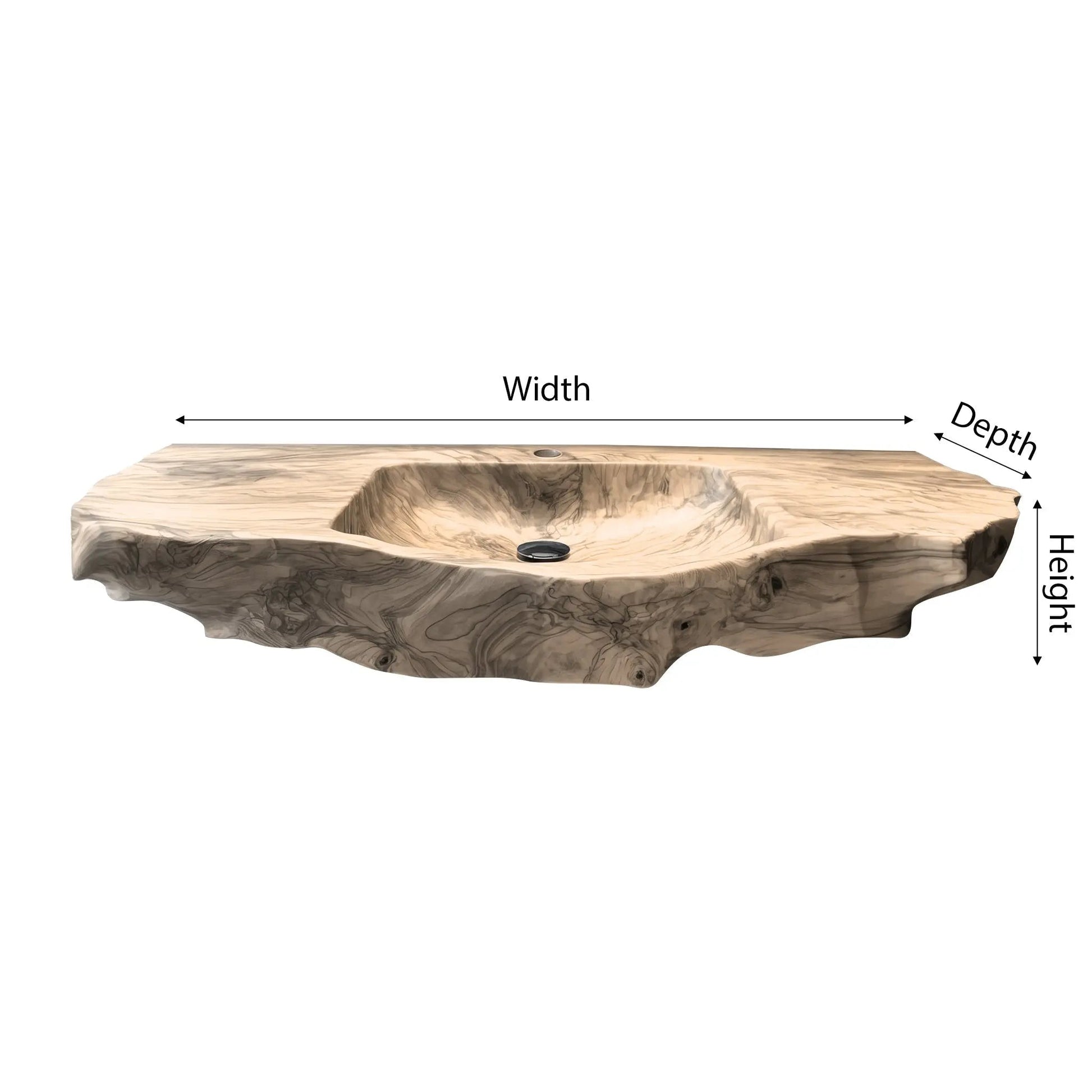 Aurevik Live Edge Solid Wood Floating Bathroom Vanity with Integrated Sink Kitchnce