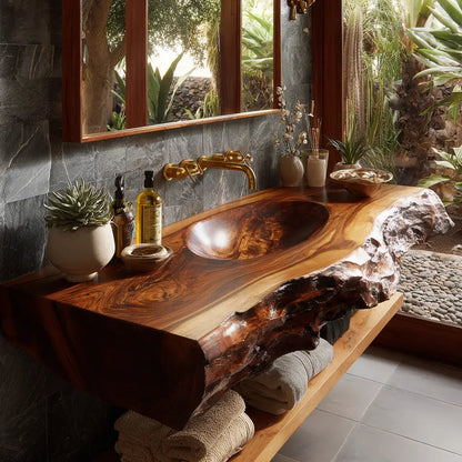 Avendra Live Edge Solid Wood Floating Bathroom Vanity with Integrated Sink SPA201365 Kitchnce