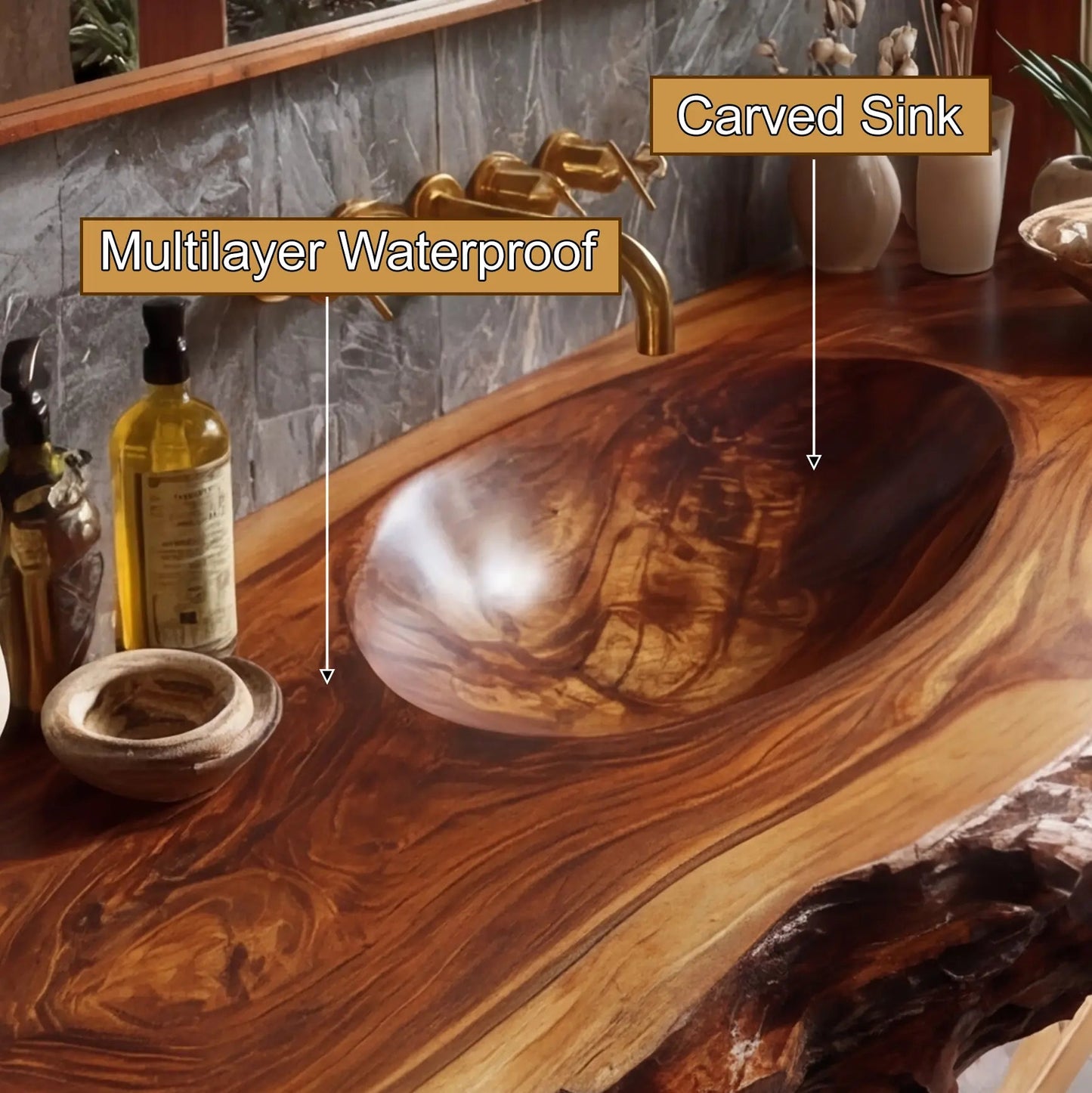 Avendra Live Edge Solid Wood Floating Bathroom Vanity with Integrated Sink SPA201365 Kitchnce