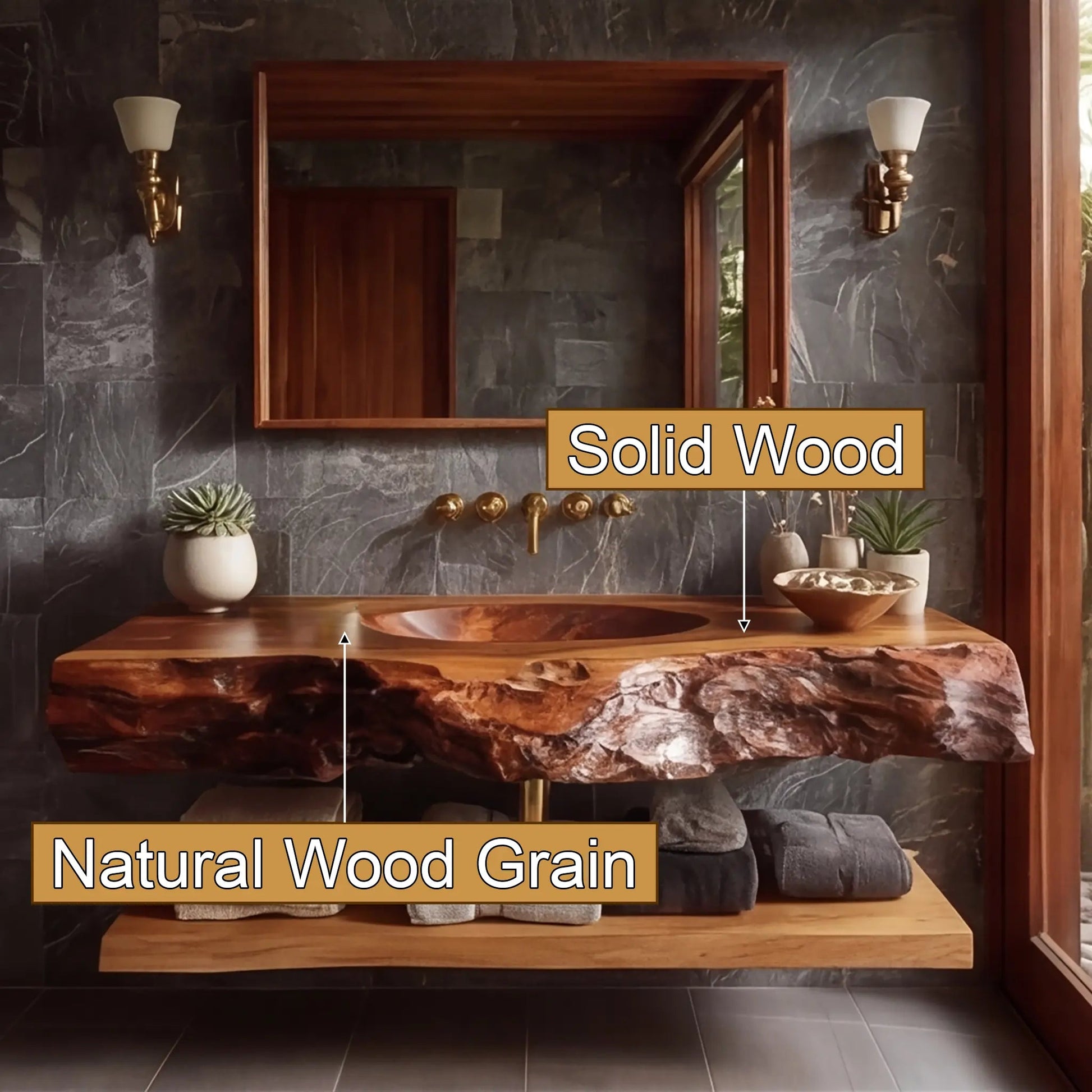 Avendra Live Edge Solid Wood Floating Bathroom Vanity with Integrated Sink SPA201365 Kitchnce