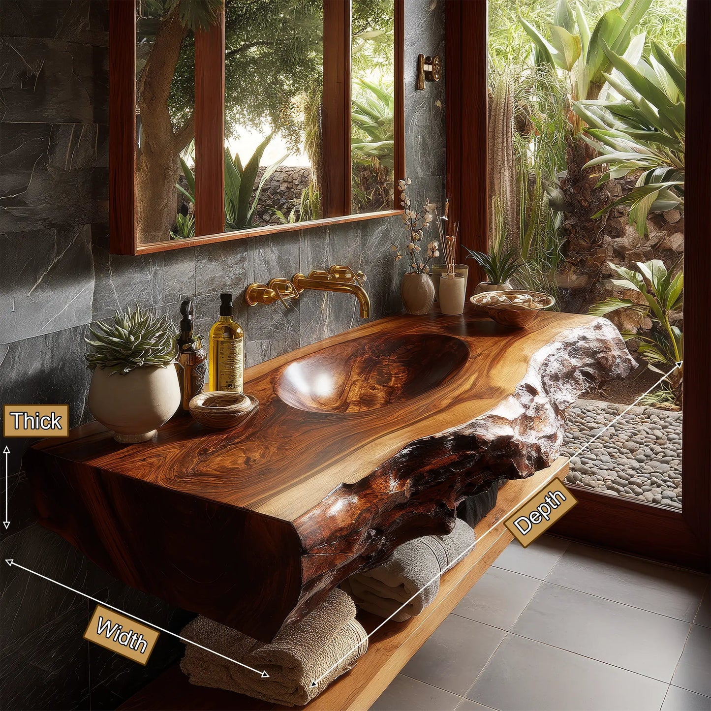 Avendra Live Edge Solid Wood Floating Bathroom Vanity with Integrated Sink SPA201365 Kitchnce