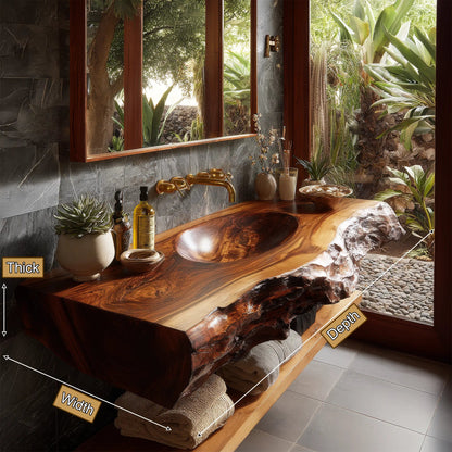 Avendra Live Edge Solid Wood Floating Bathroom Vanity with Integrated Sink SPA201365 Kitchnce