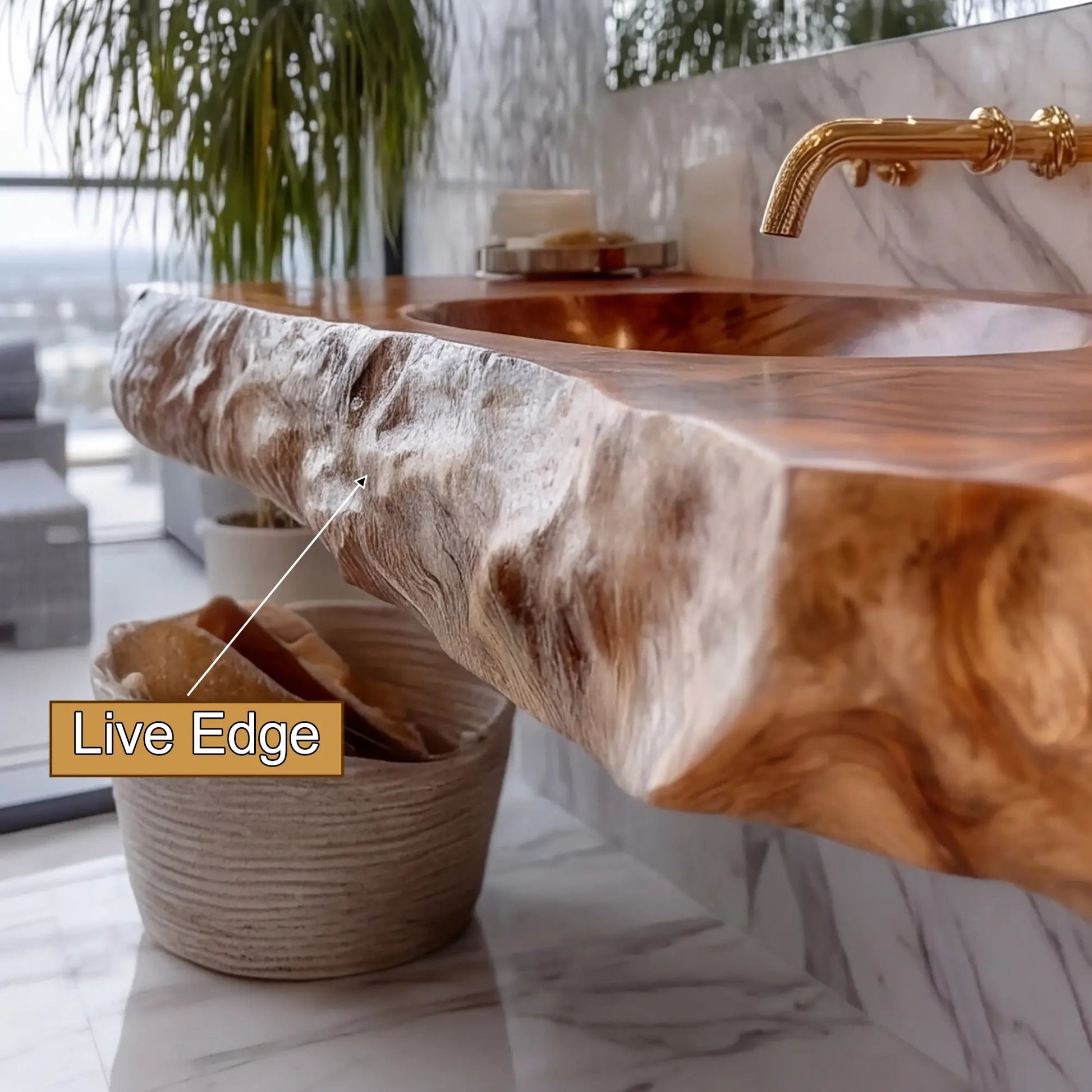 Avensa Live Edge Solid Wood Floating Bathroom Vanity with Integrated Sink SPA362594 Kitchnce
