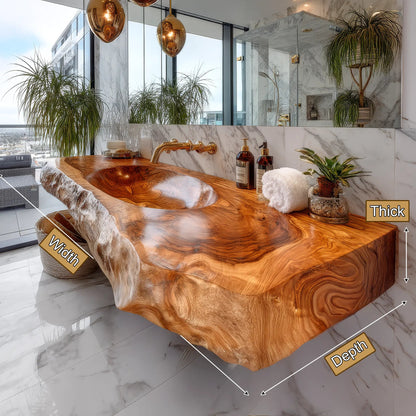 Avensa Live Edge Solid Wood Floating Bathroom Vanity with Integrated Sink SPA362594 Kitchnce