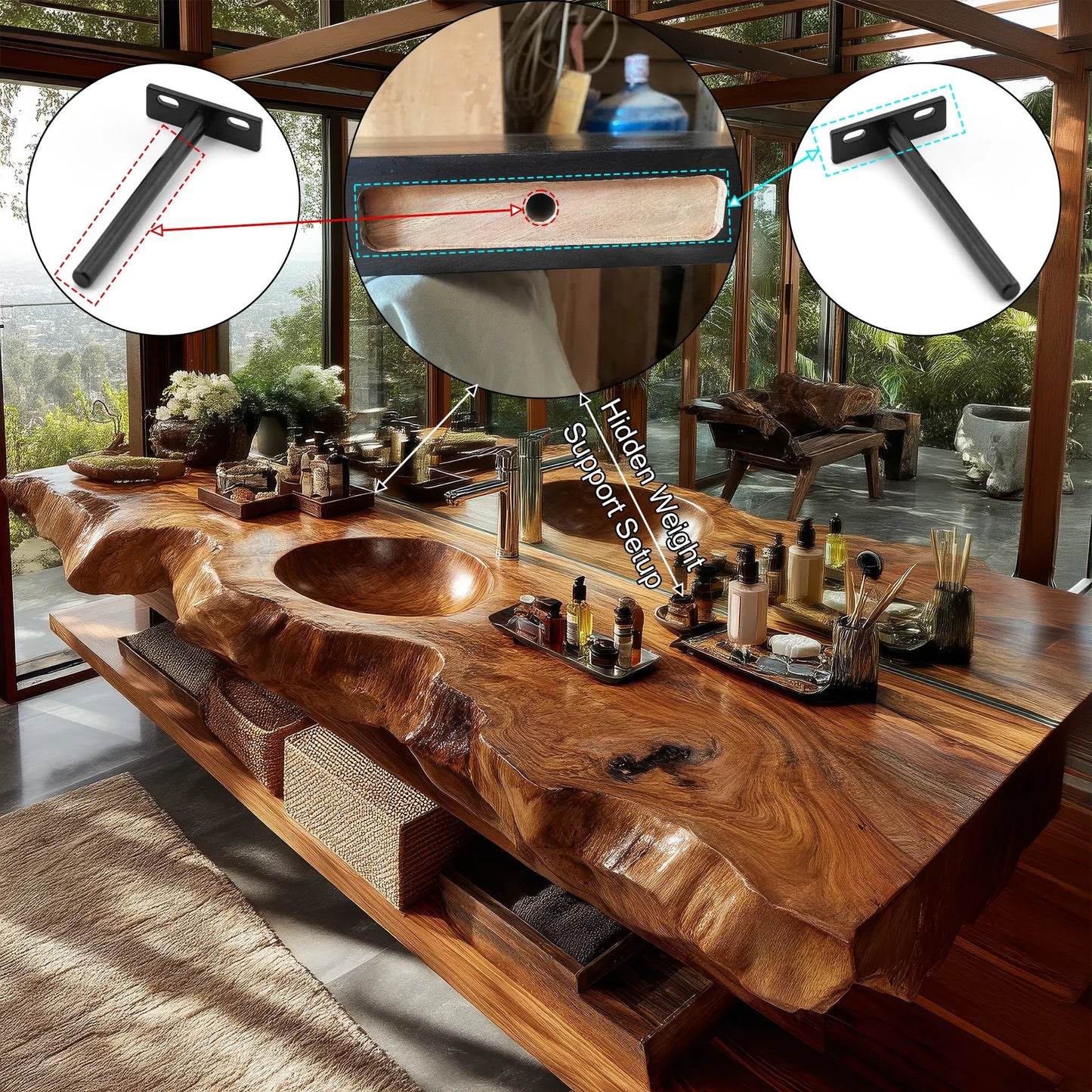 Avensor Live Edge Solid Wood Floating Bathroom Vanity with Integrated Sink SPA563795 Kitchnce