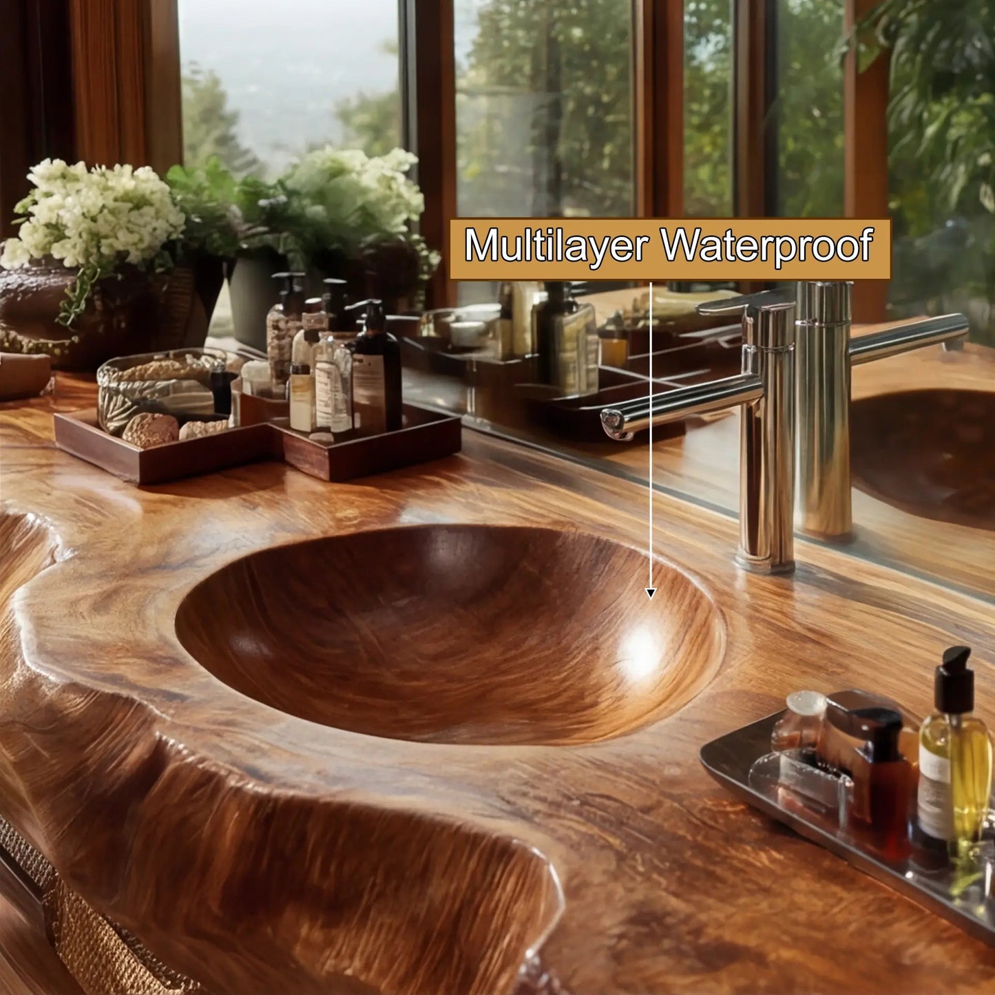 Avensor Live Edge Solid Wood Floating Bathroom Vanity with Integrated Sink SPA563795 Kitchnce